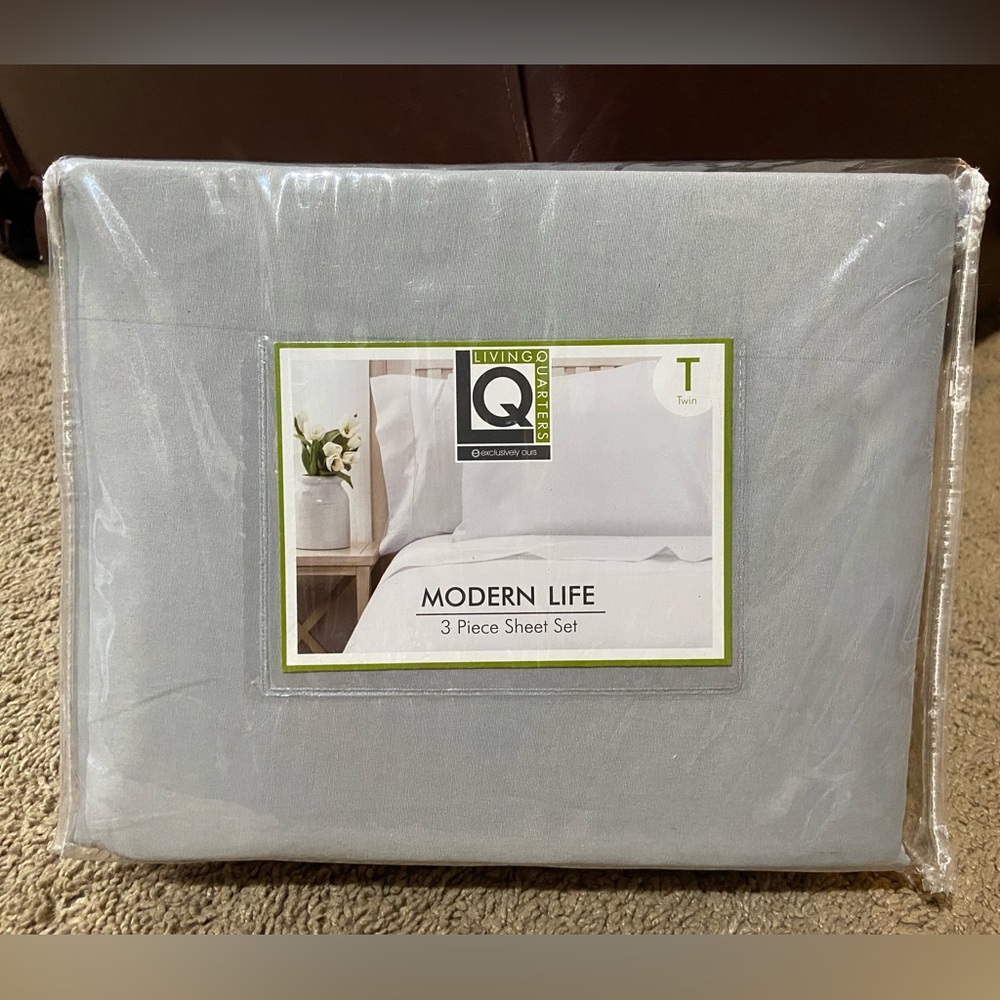 Living Quarters 3 Piece TWIN Sheet Set 200 TC Cotton Blend Gray Mist NEW